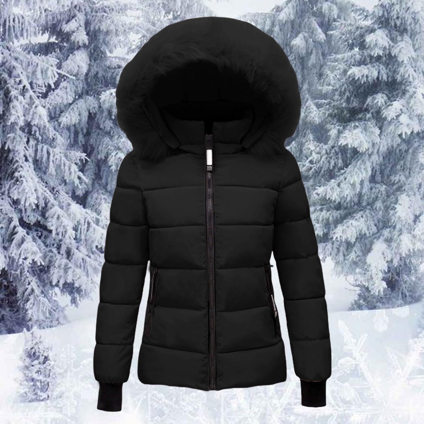 Winter Jackets for Women UK, Winter Jackets for Women UK Quilted Down Mid-Lenght Puffer Coats Ladies Lightweight Waterproof Jacket with Hood Plus Size Slim Trench Coat Warm Outwear, Black, M