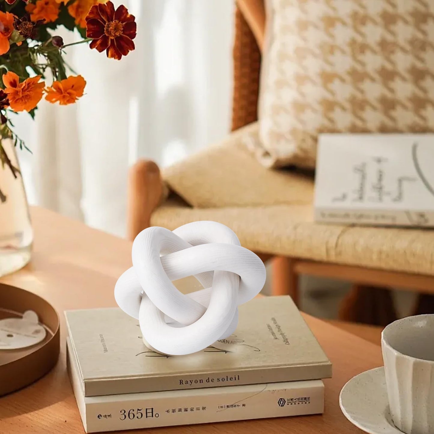 Yunjuhop Wood Knot Decor, 3-Link Chain, White, Home Decor, Farmhouse, Boho Style, Waterproof, 3.15x3.15x3.15 inches, 0.14 kg