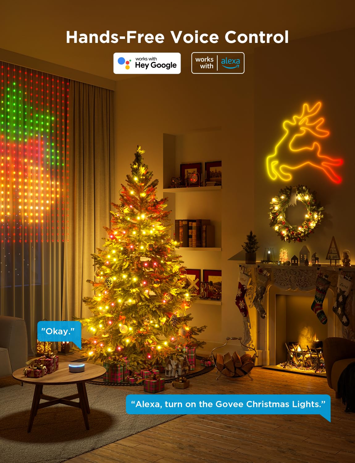 Govee Christmas String Lights, Christmas Decorations Indoor, 10M RGBIC Indoor Lights with 100 LED Lights, App Control with 125+ Dynamic Scene Modes, IP65 Waterproof, Sync with Music, Alexa Compability