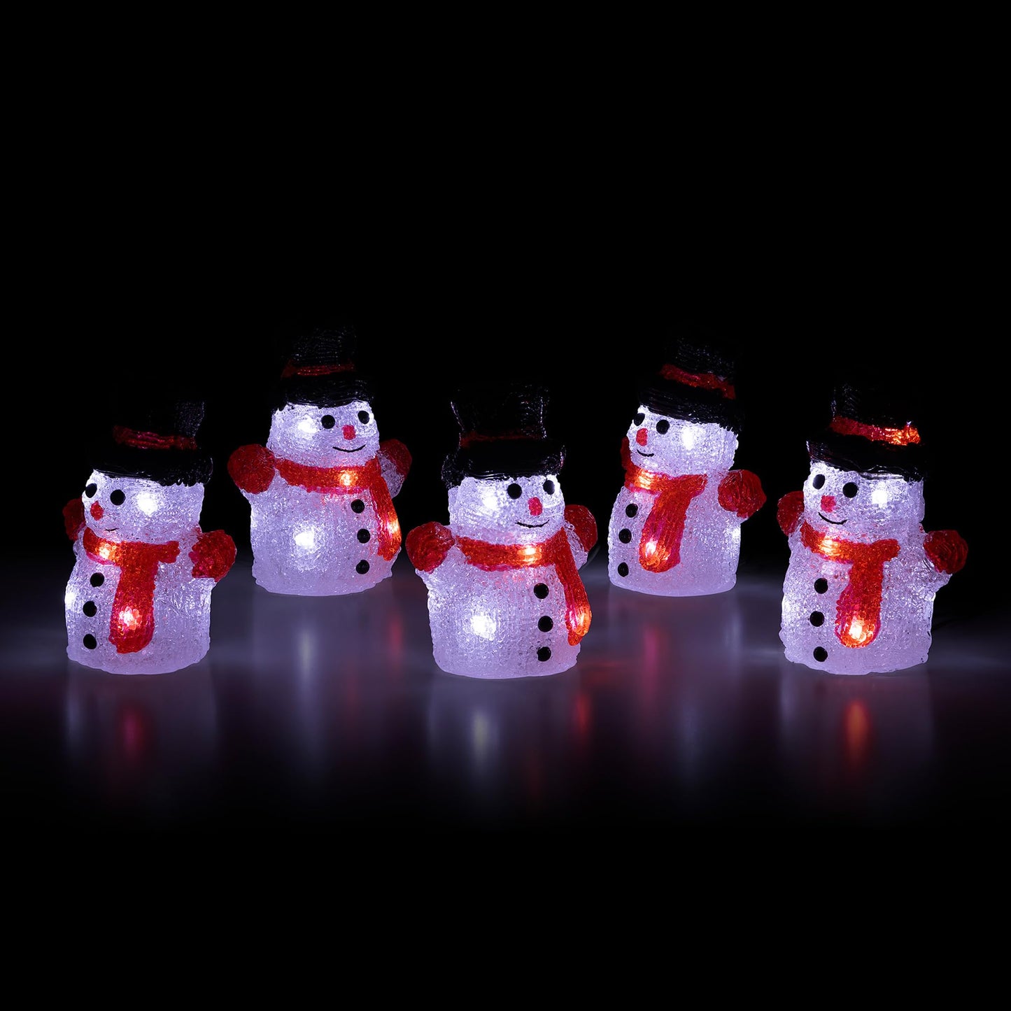 CHRISTOW Light Up Snowman Acrylic Christmas Decorations, Set of 5, Battery Powered with Timer, 30 Static White LED Lights, Indoor & Outdoor Weatherproof Ornaments, 13cm x 11cm x 6cm