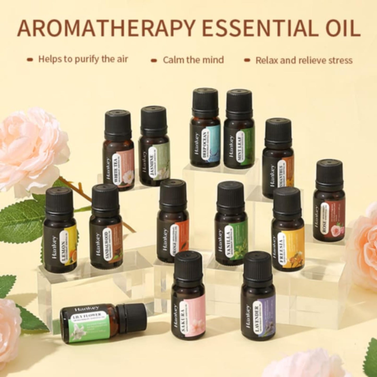 Diffusers 500ML with 8 Essential Oils Set - Essential Oil Diffuser with Remote Control - Aromatherapy Oil Diffusers With 7 LED Lights - Dark Wood Grain Ultrasonic Cool Mist - For Home Bedroom Office