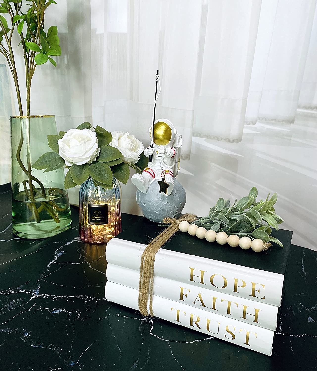 Decorative Hardcover Quote Books,Black and White Decoration Books, Farmhouse Stacked Books,HOPE | FAITH | TRUST (Set of 3) Stacked Books for Decorating Coffee Tables and Bookshelf