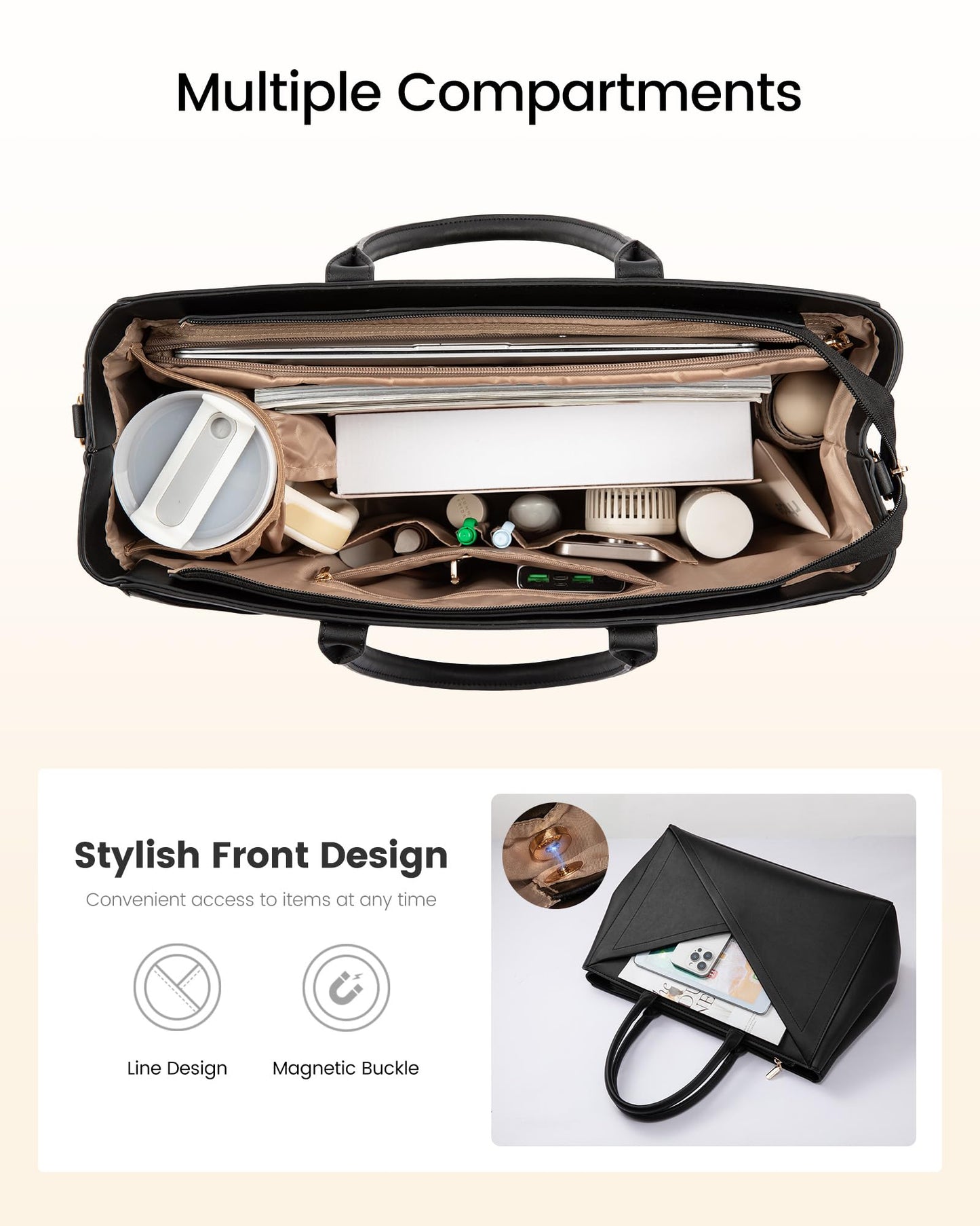 LOVEVOOK Laptop Tote Bag for Women with Large Cup Holder, 15.6 Inch PU Leather Work Bag Teacher Tote Bag, Waterproof Computer Bags Business Office Briefcase Handbag