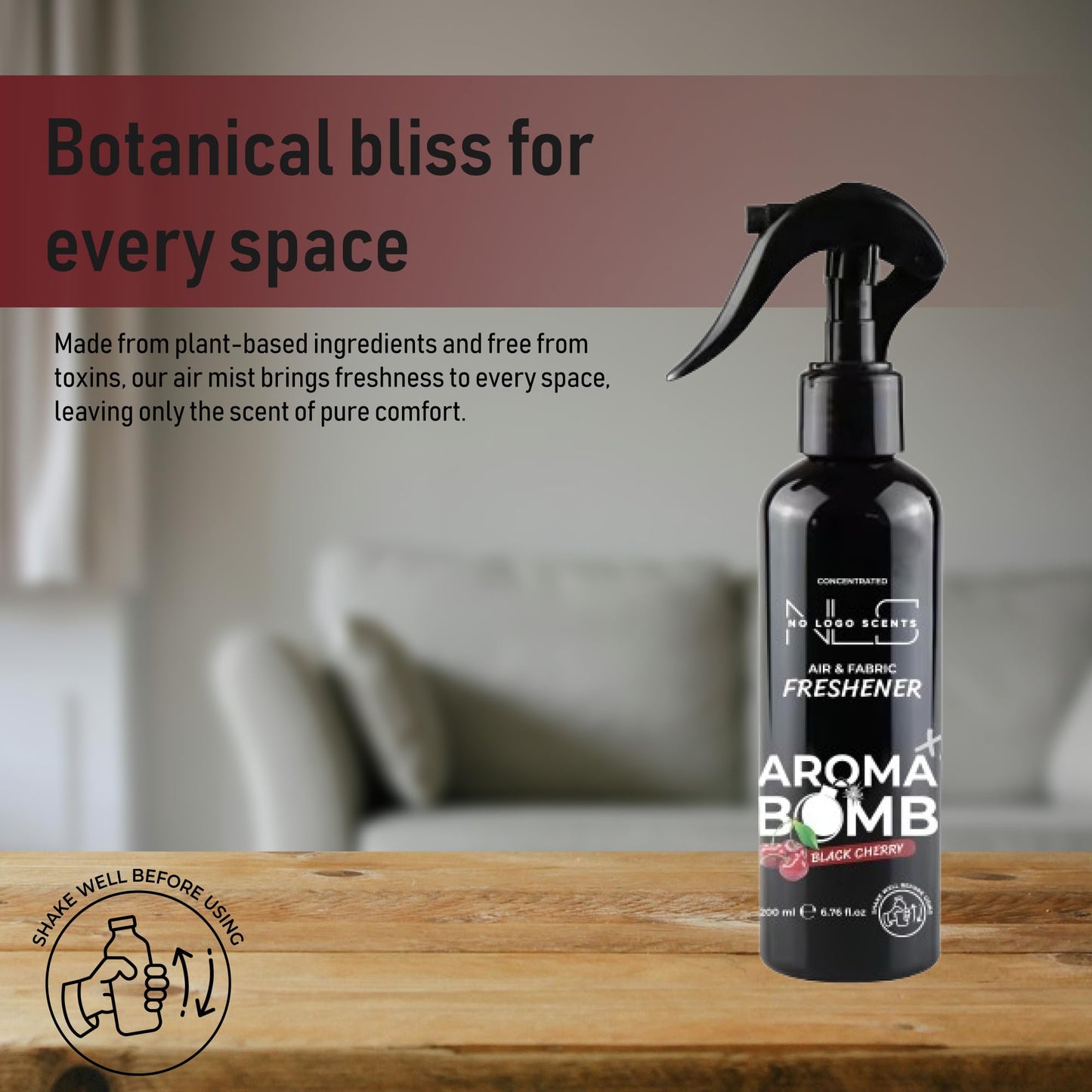Aroma Bomb Air Freshener Spray 200ML - All - Purpose Odor Remover For Car Interior, Home, And Fabrics | Powerful, Lasting Fresh Scent. (Black Cherry)