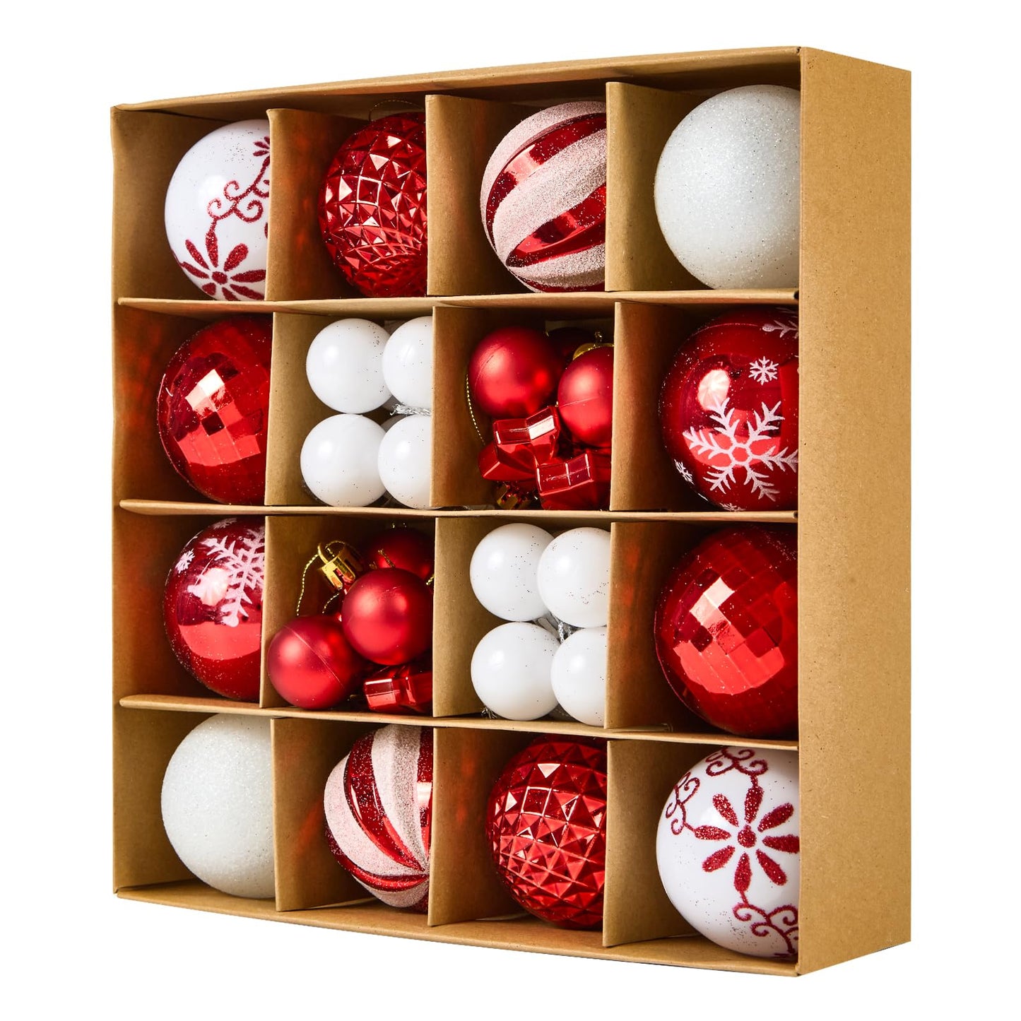 Fuyuleyo 44Pcs Christmas Baubles, Red and White Christmas Tree Decorations Set, Shatterproof Xmas Balls Ornaments Tree Baubles for Hanging Xmas Decorations Festive Holiday Home Decor