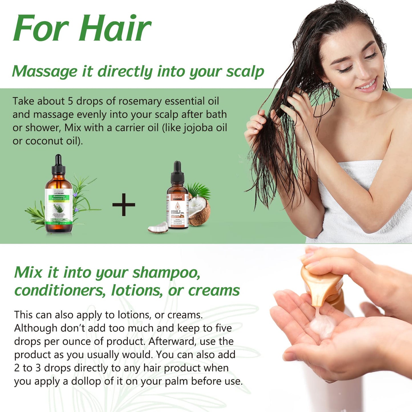 ELBBUB Rosemary Oil for Hair Growth - Undiluted Rosemary Oil for Hair Skin - Cleansing Rosemary Essential Oil for Dry Scalp Care Rid of Itchy and Dry Scalp, 1, 120.0 millilitre