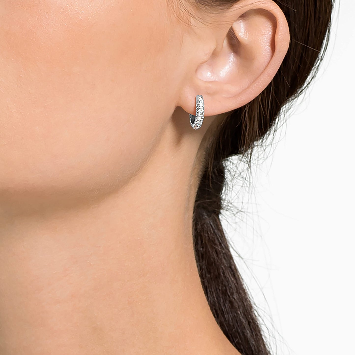 Swarovski Women's Stone Hoop Pierced Earrings, Set of Brilliant White Swarovski Crystal Hoop Earrings with Rhodium Plating