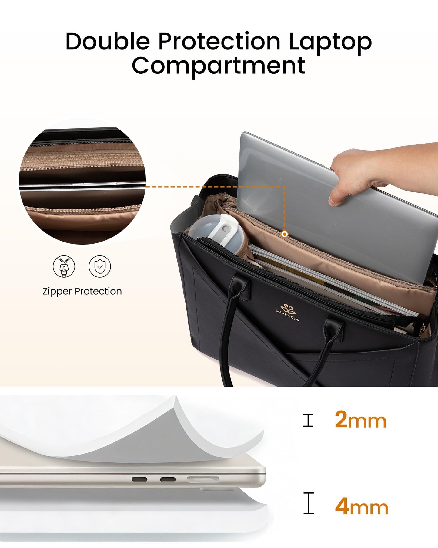 LOVEVOOK Laptop Tote Bag for Women with Large Cup Holder, 15.6 Inch PU Leather Work Bag Teacher Tote Bag, Waterproof Computer Bags Business Office Briefcase Handbag