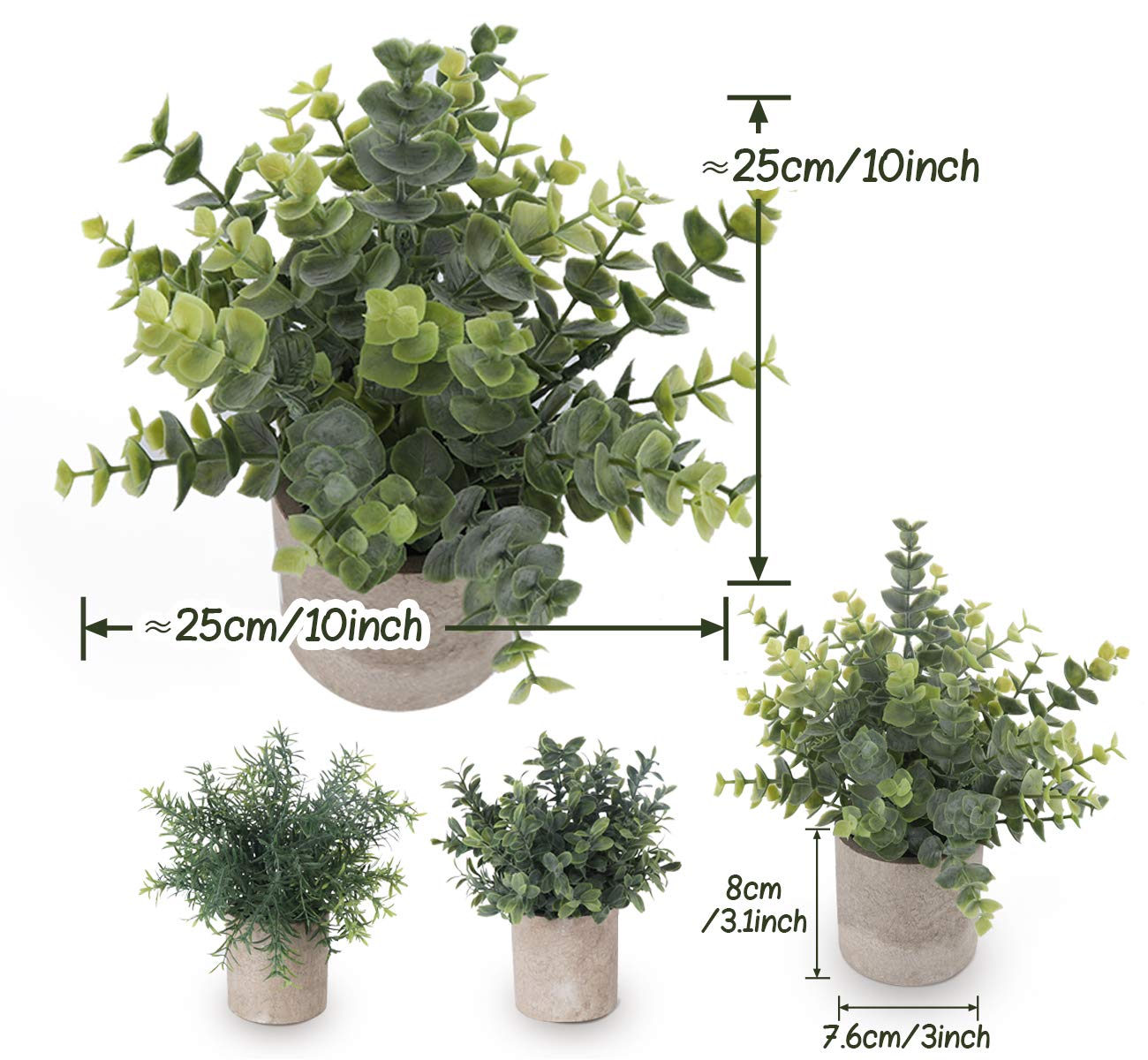 ilauke Set of 3 Mini Potted Artificial Plants Plastic Eucalyptus Plants Faux Rosemary Plants for Home Garden Office Desk Shower Room Decoration