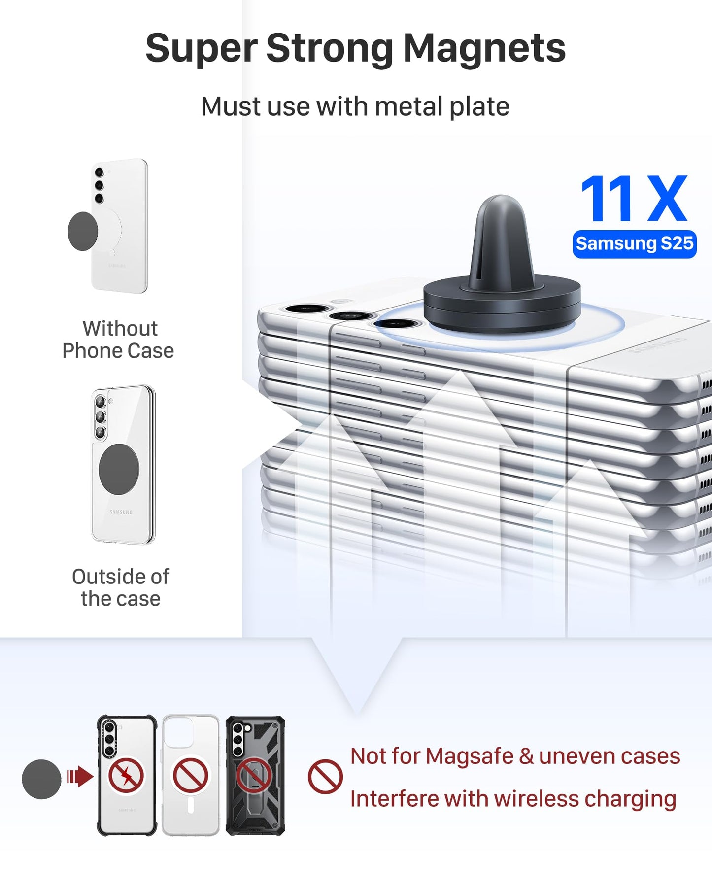 YOSH Car Phone Holder, Magnetic Phone Holder with Strong Upgraded Magnets, Super Stable Air Vent Cradle Compatible with iPhone & Samsung Includes Metal Plates, Car Accessories