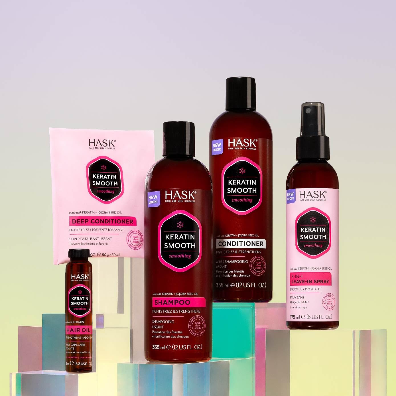 HASK Keratin Smoothing Shine Oil Vial for all hair types, colour safe, gluten-free, sulfate-free, paraben-free - 1 18mL Vial
