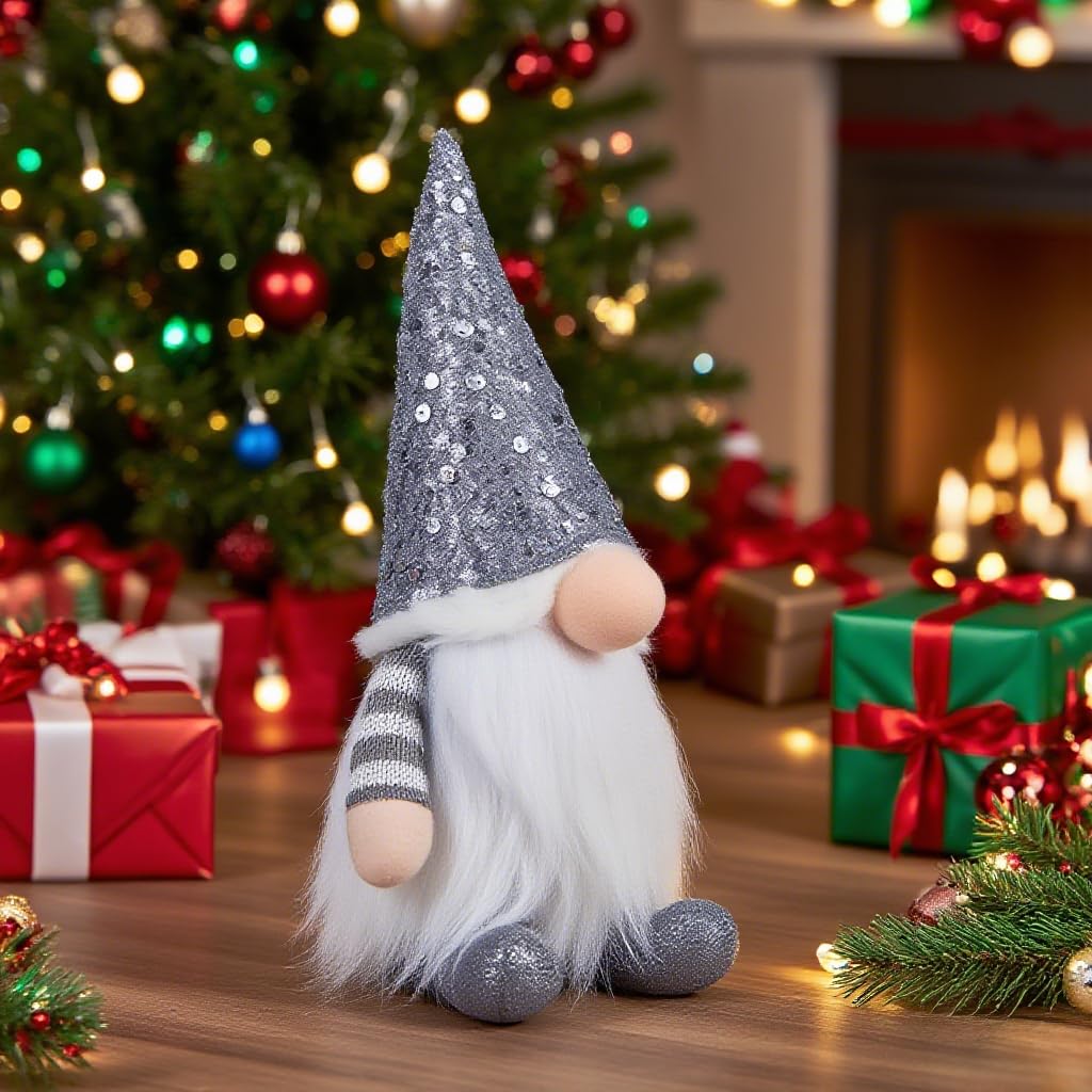 3PCS Light Up Gnome Christmas Decorations Santa Gnomes with Glitter Hat, Light Up Christmas Gonks Ornaments Elf Christmas for Xmas Decorations Indoor Holiday Table Home Decor (Red&Pink&Grey)