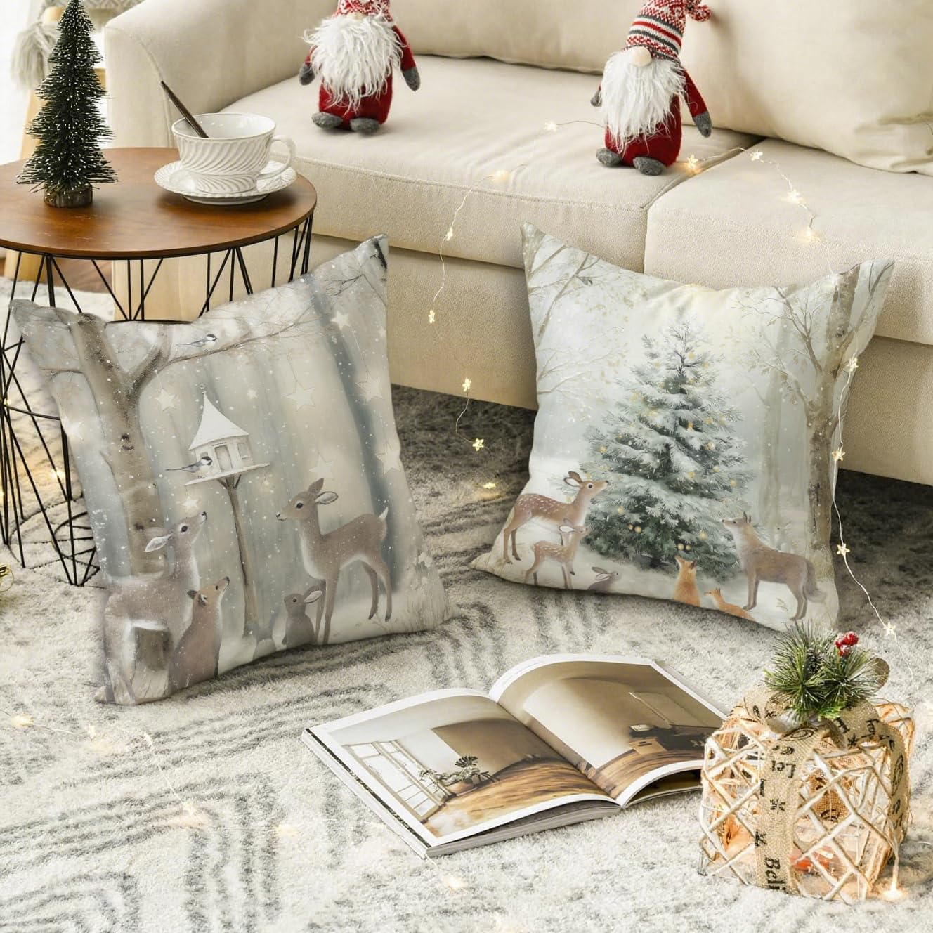 Christmas Cushion Covers Xmas Decorations Throw Pillow Cover Winter Animal Snowman Grey Set of 4 Christmas Decor For Sofa Living Room Home 18x18 Inch 45x45cm