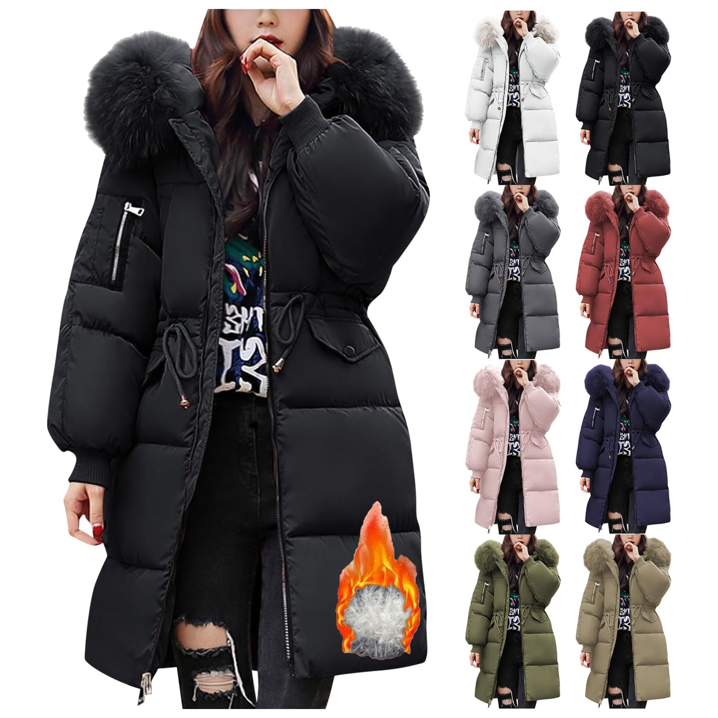 Womens Jacket Winter Jackets for Women UK Quilted Down Long-Lenght Puffer Coats Ladies Lightweight Waterproof Jacket Plus Size Slim Trench Coat Warm Outwear Black M