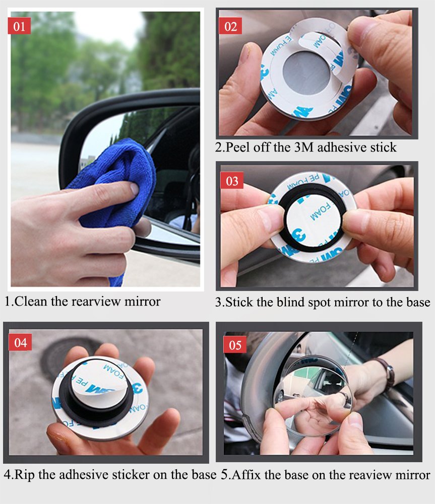 Blind Spot Mirrors For Cars - BeskooHome Waterproof 360°Rotatable Convex Rear View Mirror For Universal Cars -2 Pack