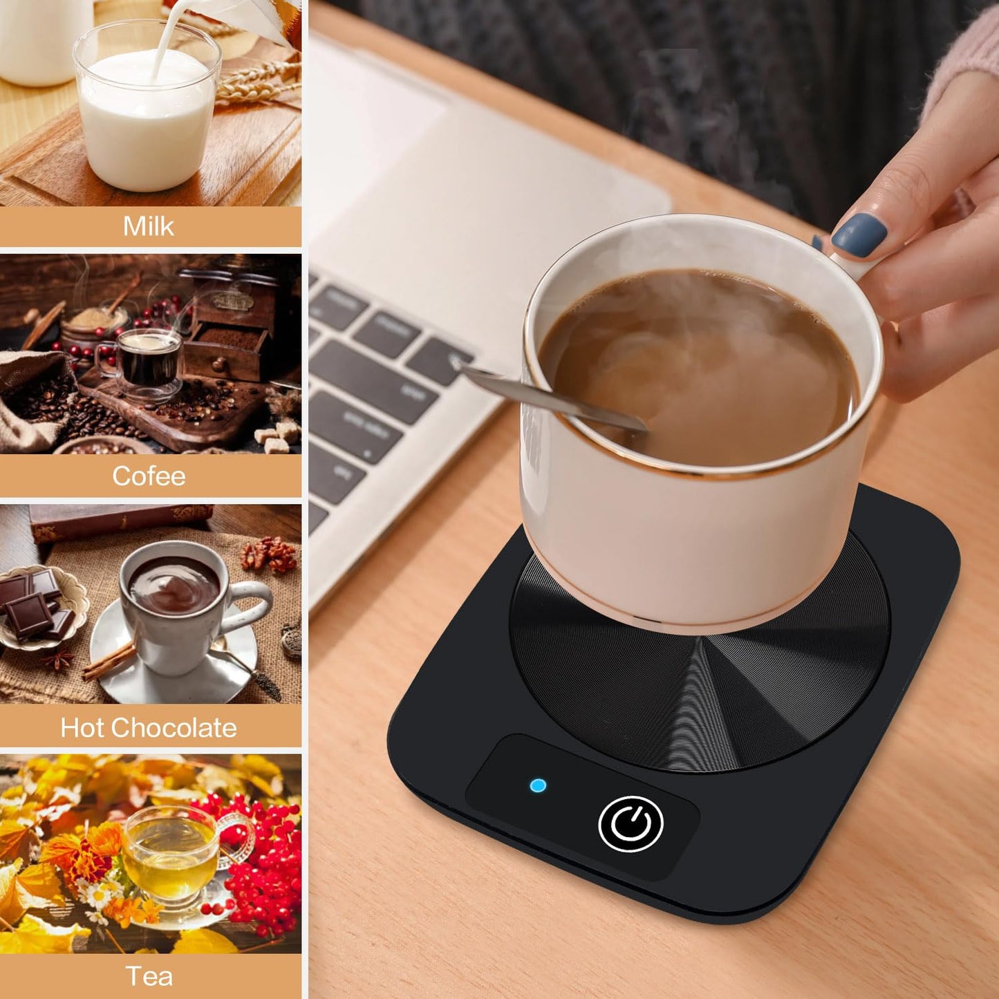 Smart Coffee Mug Warmer, Electric Cup Warmer With Aluminum Metal Panel for Office, Desk Accessories, Beverage Warmer for Cocoa, Milk, Gifts for Friends