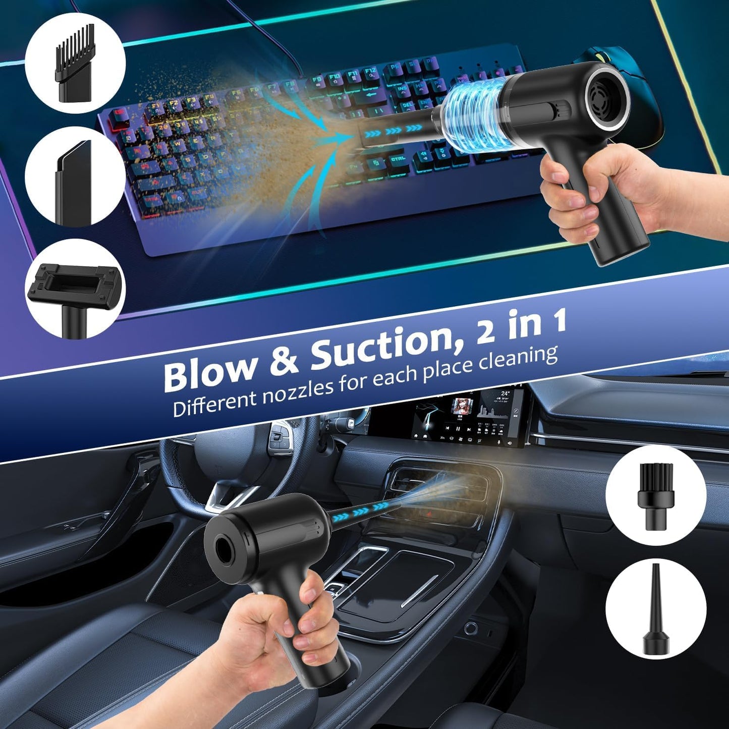 Blinme Handheld Vacuum Cleaner 13000pa, 5-in-1 Car Vacuum Cleaner with Powerful Suction, Tyep-C Double Layer Filtration Rechargeable Portable Lightweight Mini Vacuum for Pet Hair, Car and Home