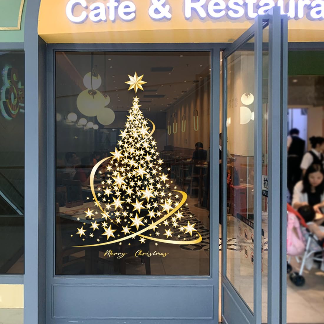 Cityhermit - 2 Pack Christmas Tree Stickers - Large Golden Christmas Tree - Wall, Window, Door Display - Window Stickers
