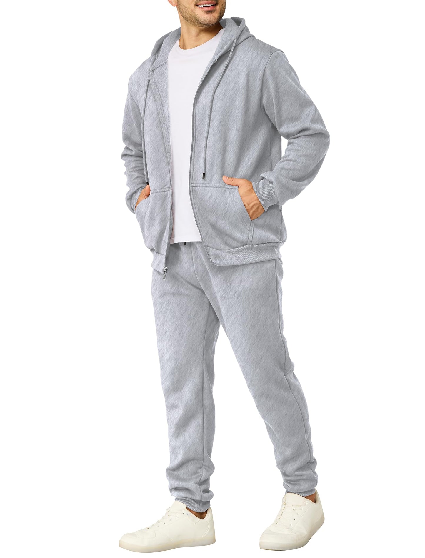 Mens Sweatsuits 2 Piece Casual Full Zip Tracksuits Zip Up Hoodie and Sweatpants Set Athletic Sweat Suits(M,Light Grey)
