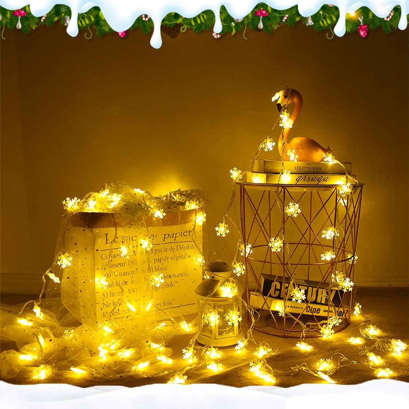 Adispotg Fairy Lights, 20ft 40 LED Battery Powered String Lights, 2 Lighting Modes, Decoractive for Indoor Outdoor, Bedroom, Wedding, Party,Birthday, Valentine, Christmas Tree Decoration (Snowflack)