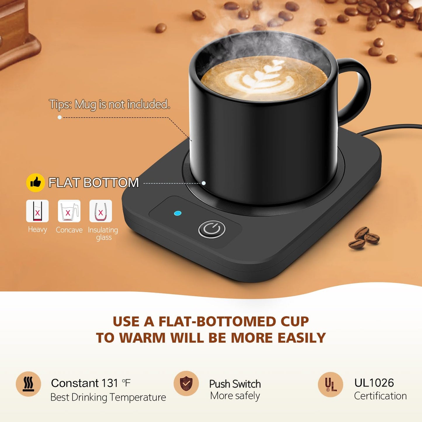 Smart Coffee Mug Warmer, Electric Cup Warmer With Aluminum Metal Panel for Office, Desk Accessories, Beverage Warmer for Cocoa, Milk, Gifts for Friends