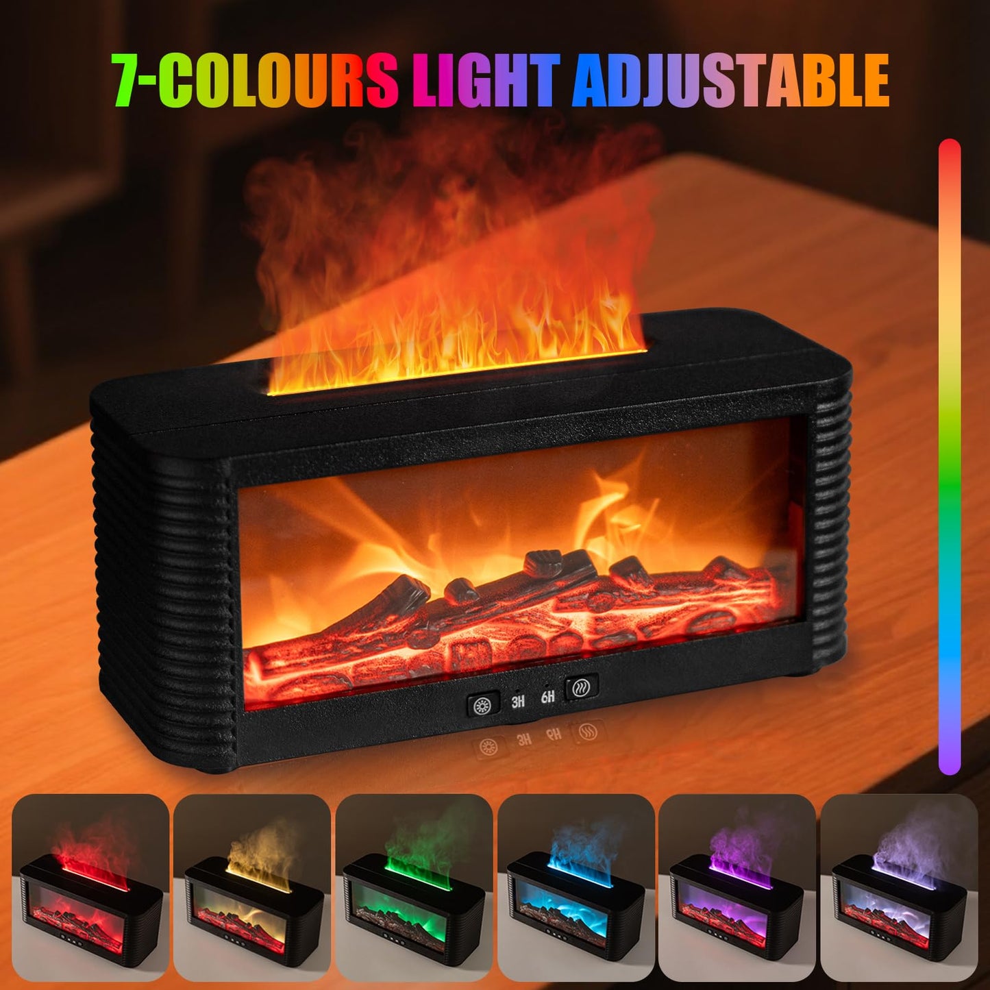 hzuisst Fireplace Diffuser, 7 Colours Flame Diffuser for Home with Timer, 250ml Waterless Auto Off Essential Oil Electric Diffuser for Home Bedroom Office