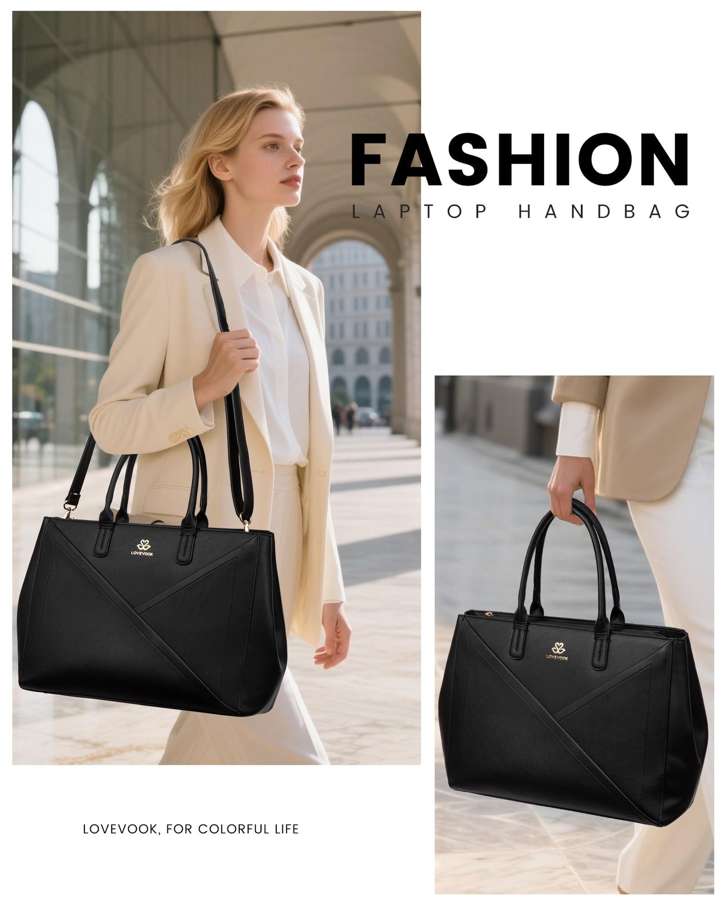 LOVEVOOK Laptop Tote Bag for Women with Large Cup Holder, 15.6 Inch PU Leather Work Bag Teacher Tote Bag, Waterproof Computer Bags Business Office Briefcase Handbag