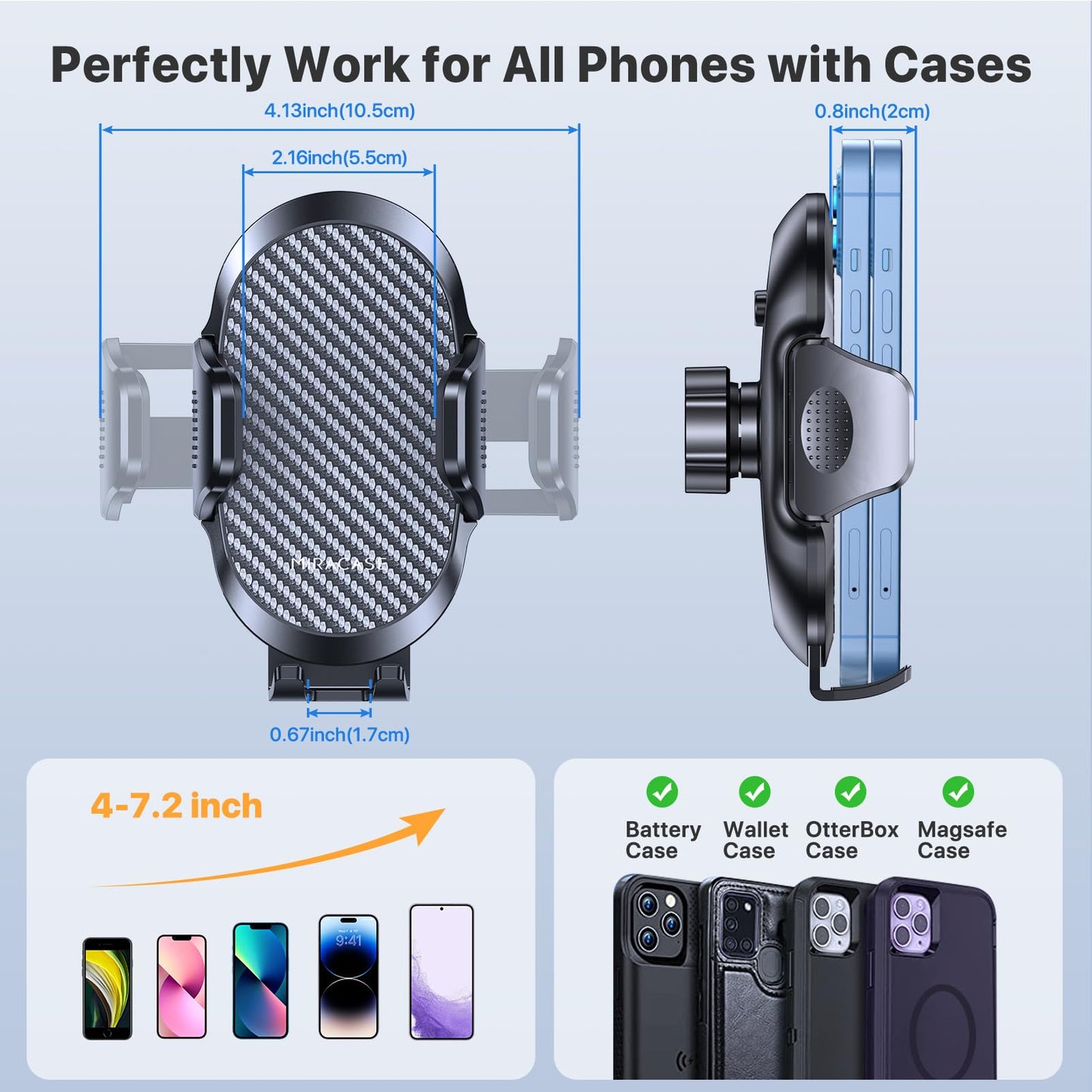 Miracase 2025 Car Phone Holder, Stable Double Steel-Hook Air Vent Car Phone Mount Cradle 360°Rotation, One Button Release Mobile Phone Holder for iPhone, Galaxy, All 4.0''-7'' Smartphones