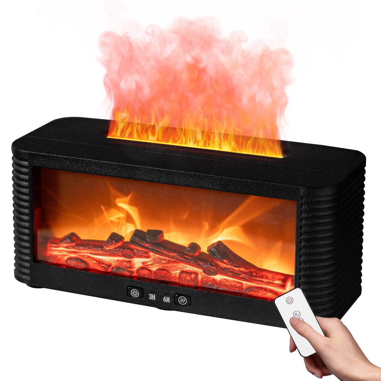 hzuisst Fireplace Diffuser, 7 Colours Flame Diffuser for Home with Timer, 250ml Waterless Auto Off Essential Oil Electric Diffuser for Home Bedroom Office
