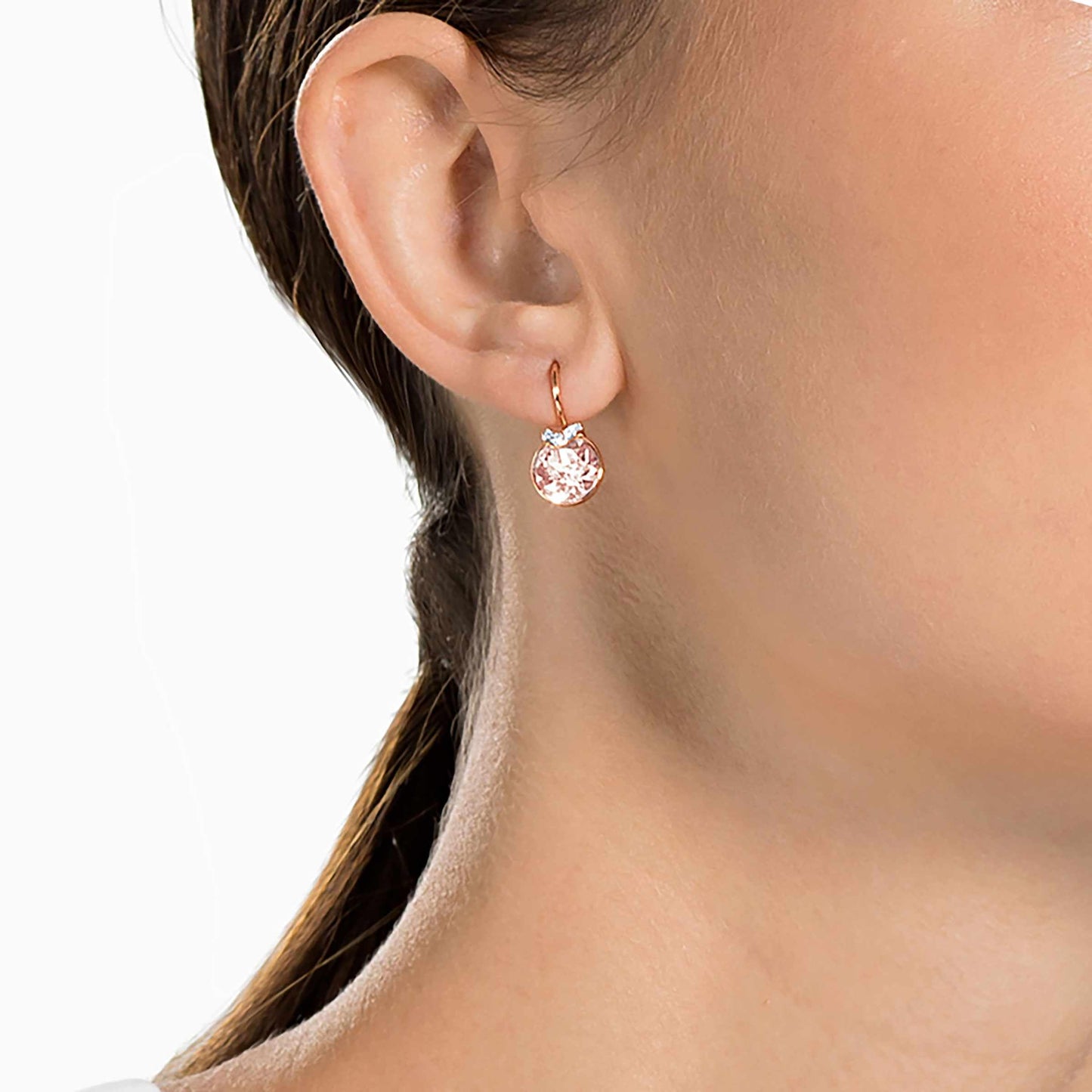 Swarovski Bella Drop Pierced Earrings, with Pink Crystals, Rose-Gold Tone Plated Setting and Clear Crystal Pavé, a Part of the Bella Collection