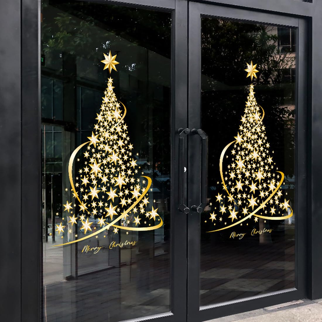 Cityhermit - 2 Pack Christmas Tree Stickers - Large Golden Christmas Tree - Wall, Window, Door Display - Window Stickers
