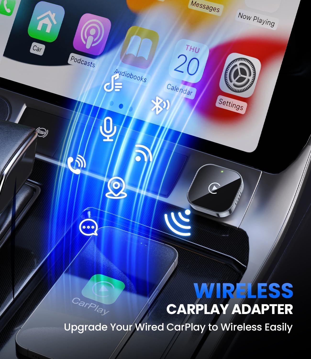 Wireless Carplay Adapter Uk 2025 Upgrade - 2-in-1 Plug and Play USB to Wireless Car Adapter for iPhone & Android, Seamless Bluetooth Connectivity for Car Stereo, Auto Link Car Accessories (E)