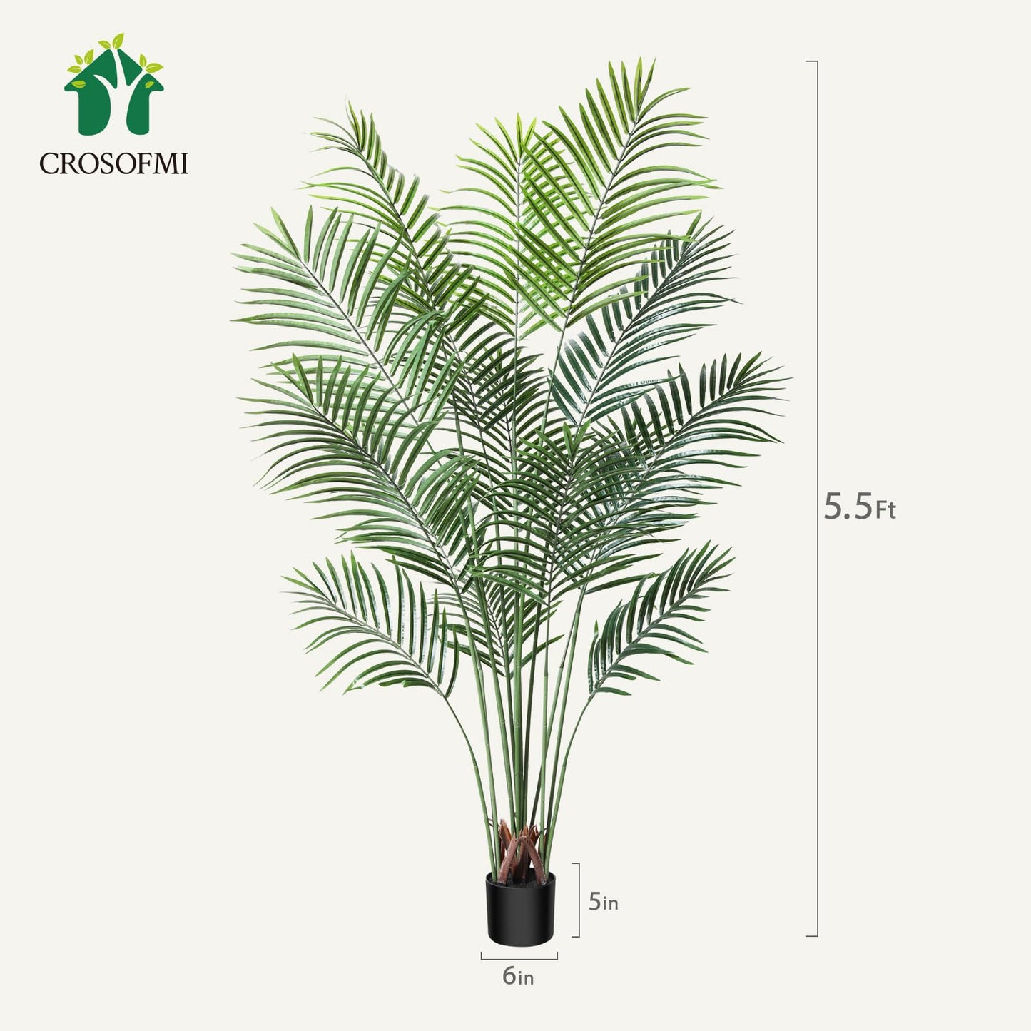 CROSOFMI Artificial Plants Areca Palm 150cm Fake Tropical Tree Faux Plants for Indoors and Outdoors Artificial Foliage and Plastic Pot for Party Office Home House Decorations (1 PACK)
