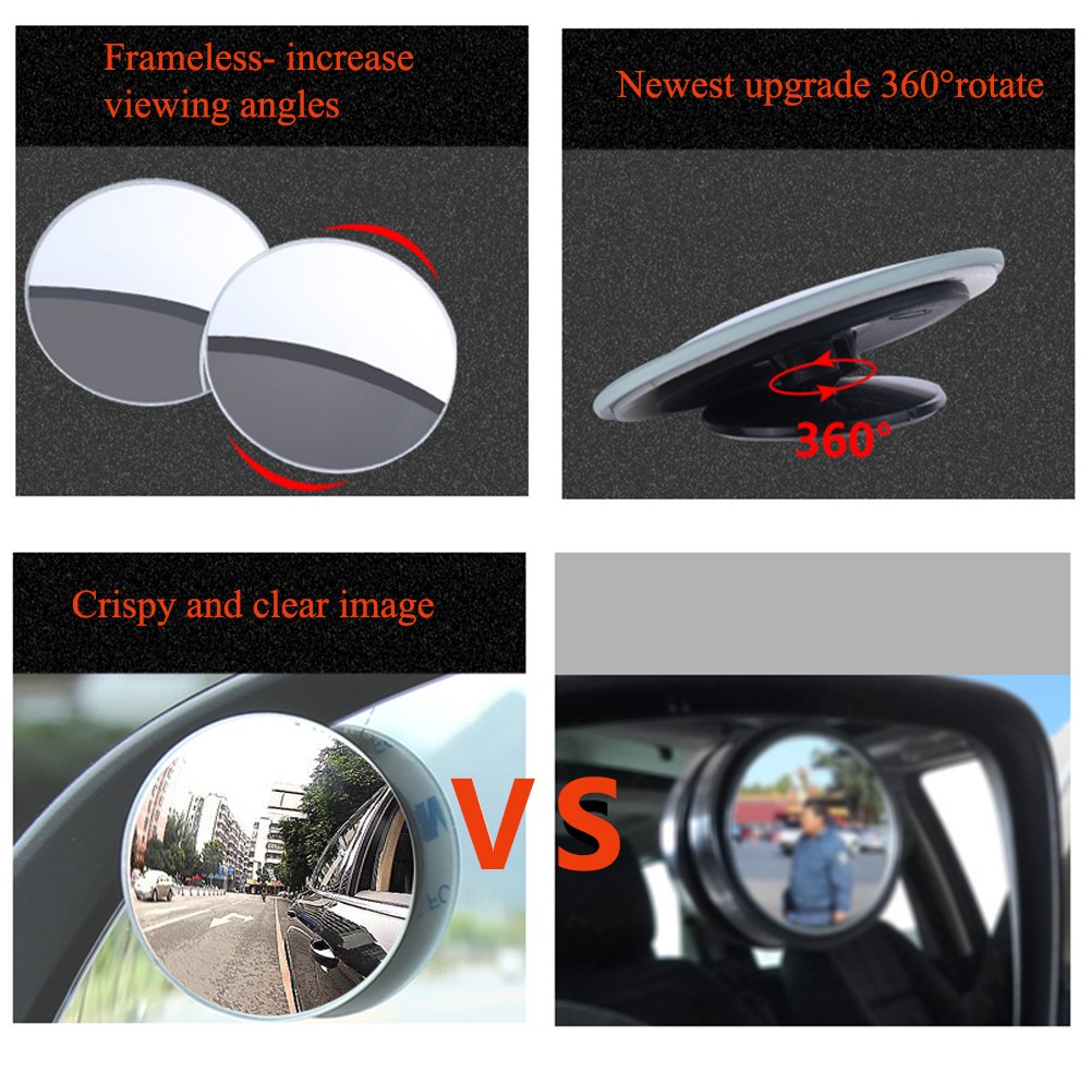 Blind Spot Mirrors For Cars - BeskooHome Waterproof 360°Rotatable Convex Rear View Mirror For Universal Cars -2 Pack