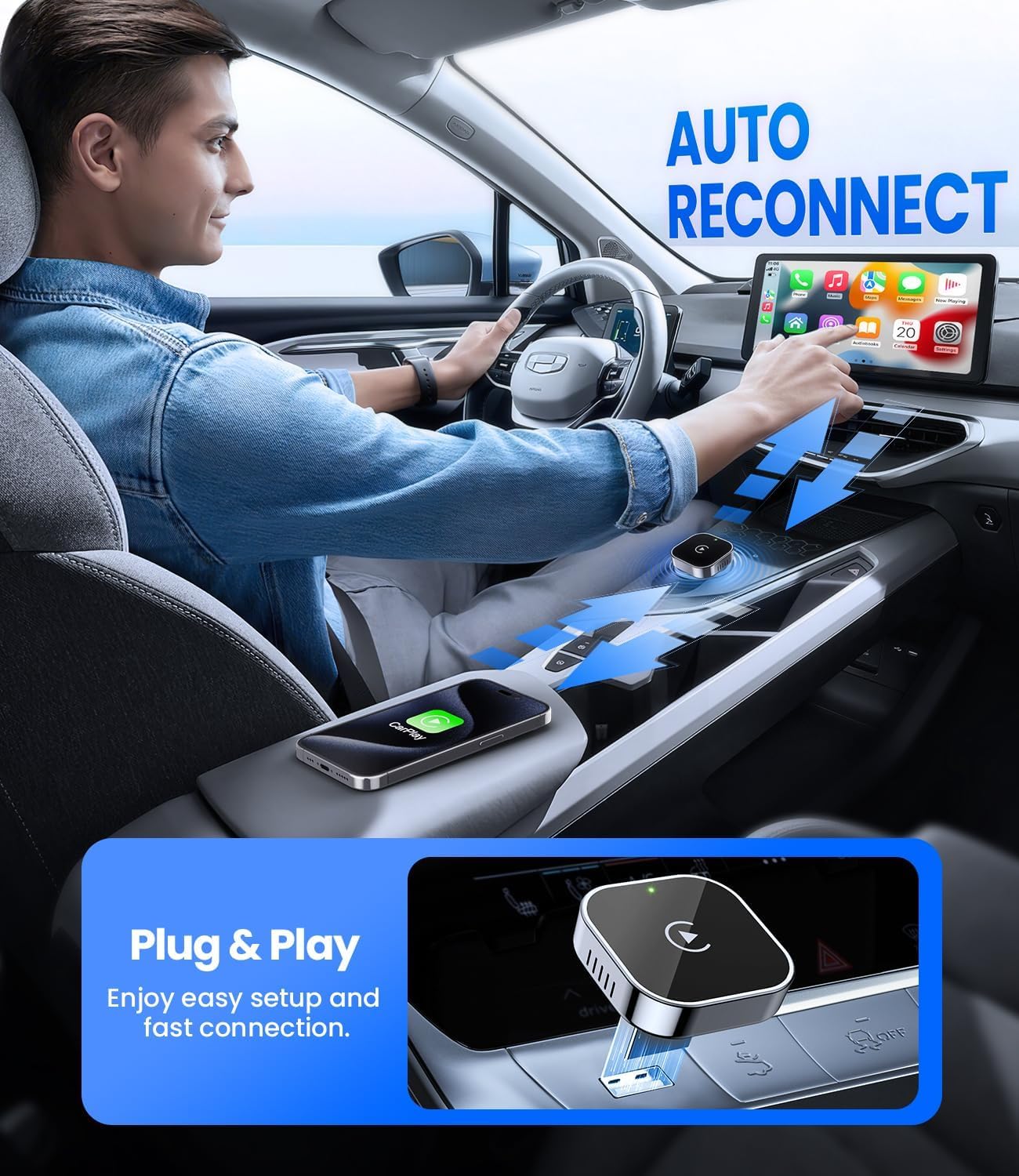 Wireless Carplay Adapter Uk 2025 Upgrade - 2-in-1 Plug and Play USB to Wireless Car Adapter for iPhone & Android, Seamless Bluetooth Connectivity for Car Stereo, Auto Link Car Accessories (E)