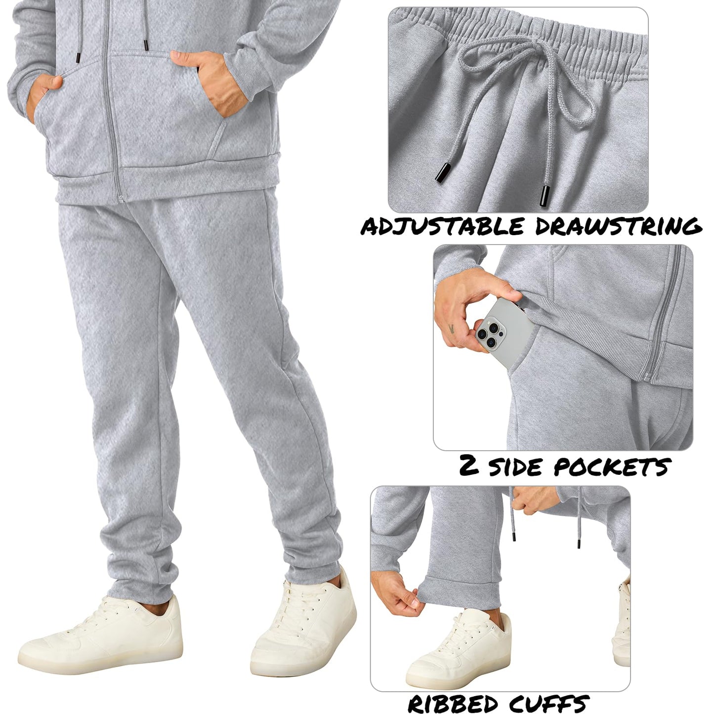 Mens Sweatsuits 2 Piece Casual Full Zip Tracksuits Zip Up Hoodie and Sweatpants Set Athletic Sweat Suits(M,Light Grey)