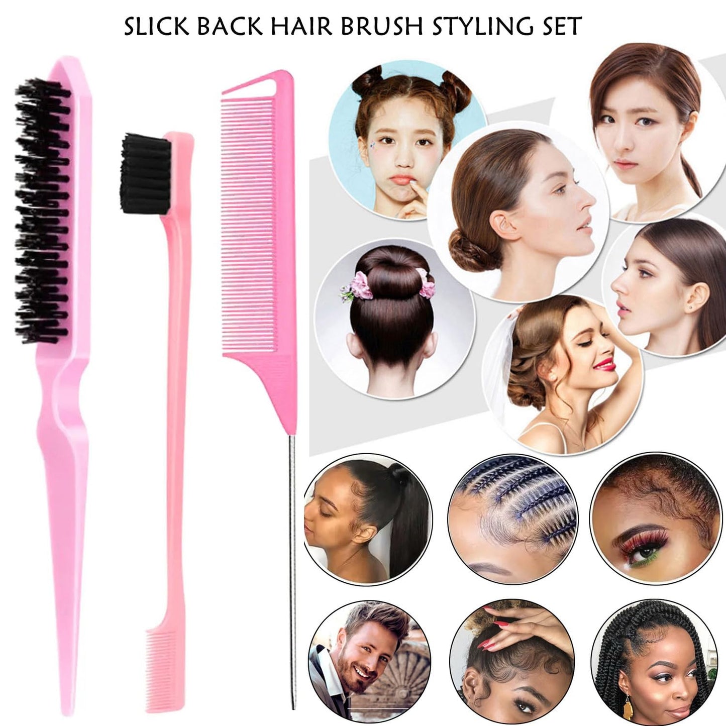 Hair Wax Stick & Pink Brush Set -Versatile Hair Styling Kit, Long-Lasting Anti-Frizz, Non-greasy Wax Stick for Women Girls (75g Pack)