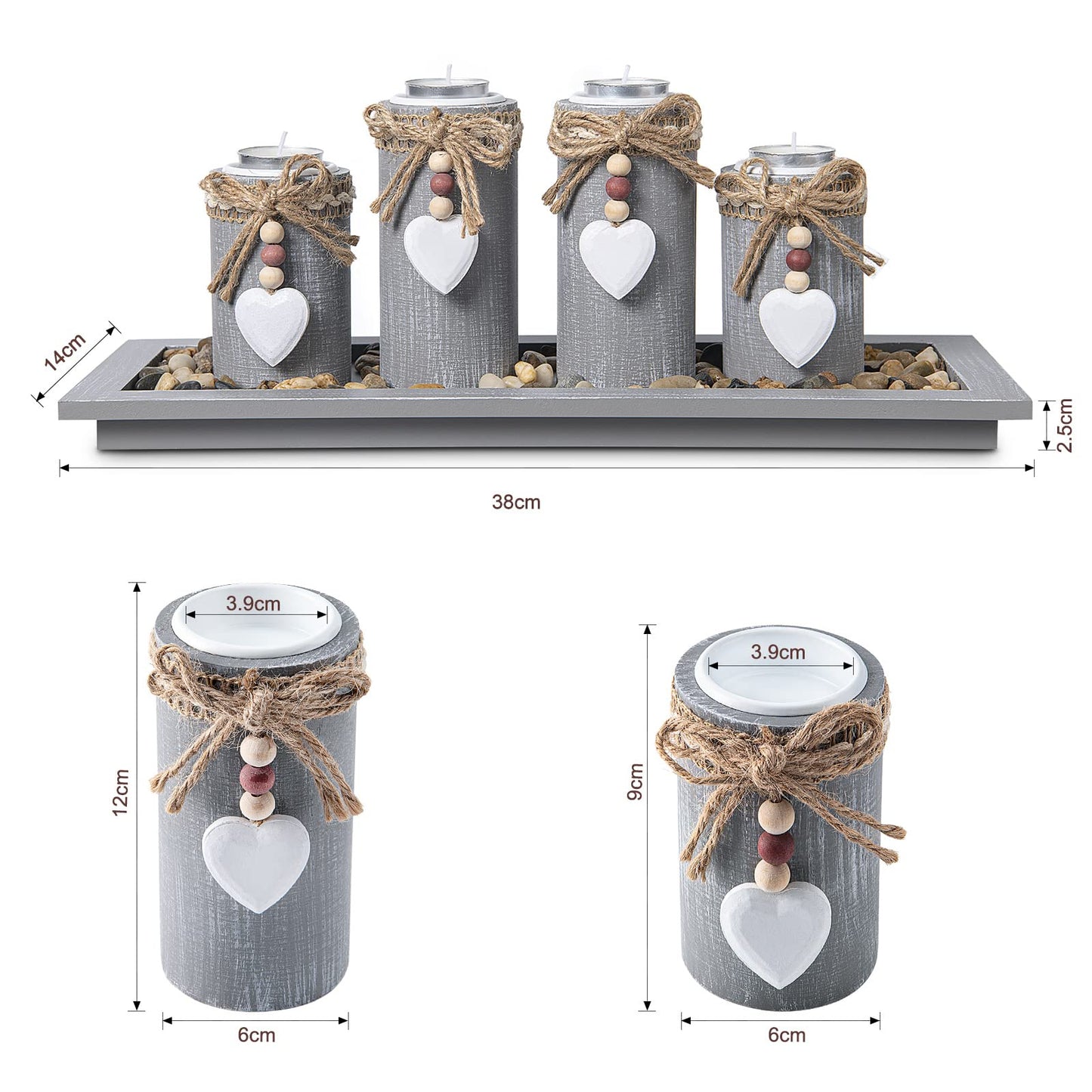 GoMaihe Candle Holder Set of 4 with Wodden Tray, Tealight Holders Candlestick Holder, Table Centerpiece Home Decor Living Room Bedroom Decoration Mum Gift Birthday Wedding Christmas Party Ornaments