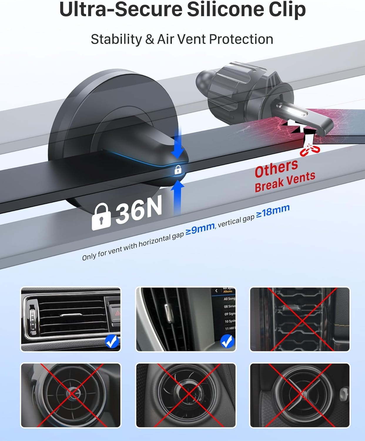 YOSH Car Phone Holder, Magnetic Phone Holder with Strong Upgraded Magnets, Super Stable Air Vent Cradle Compatible with iPhone & Samsung Includes Metal Plates, Car Accessories