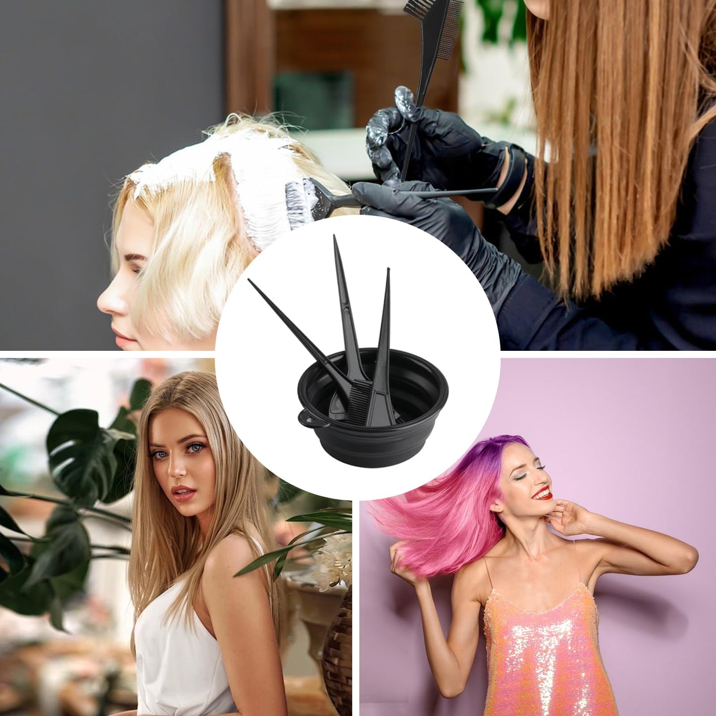 VARHHUXHA 10 Pcs Hair Dye Coloring Set Colouring Kit, DIY Beauty Salon Hair Dye Bleaching Tools Kit, Including Brush, Mixing Bowl, Ear Cover, Shawl, Gloves, Clips