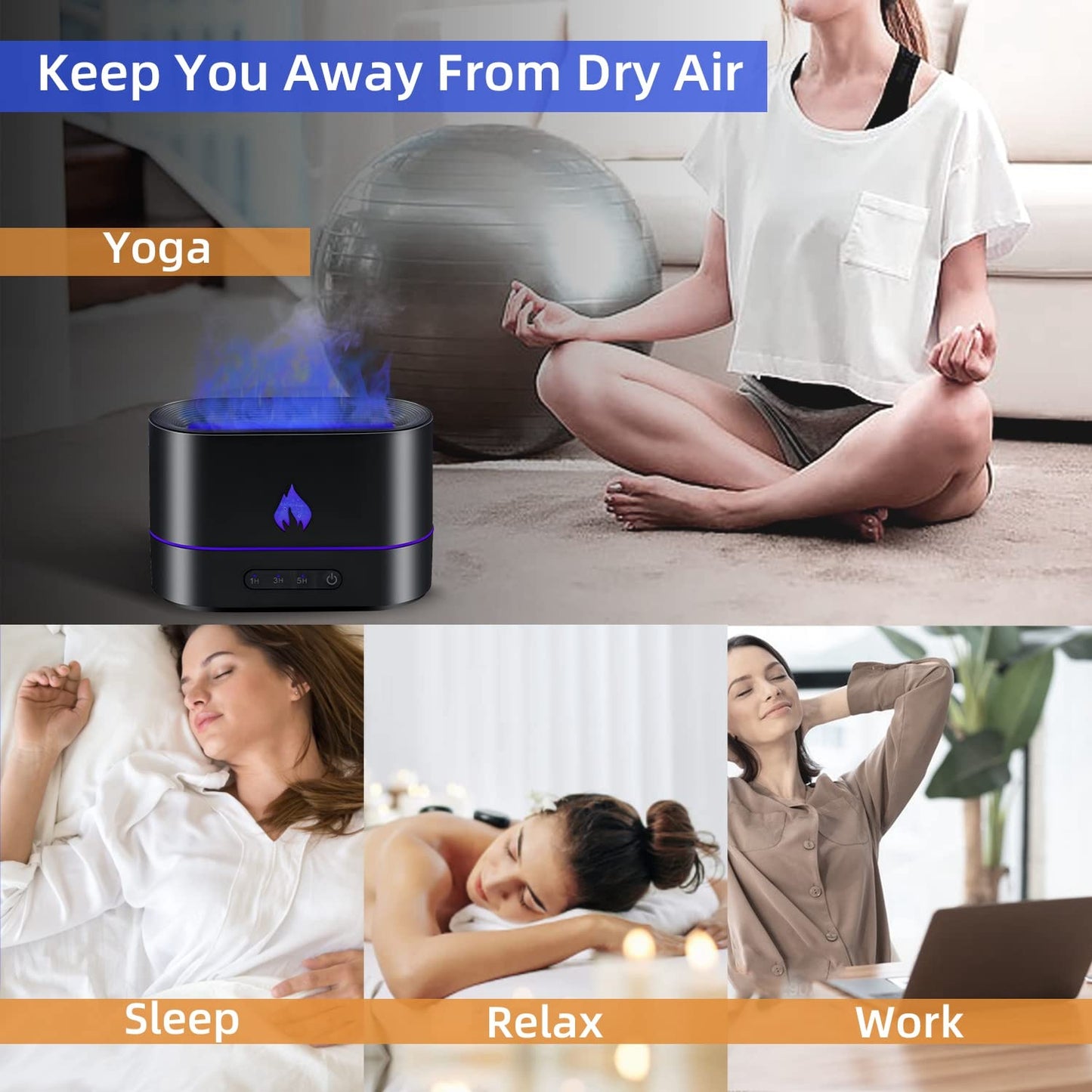 Mcbazel Flame Aroma Diffuser,Fragrance Essential Oil Diffuser Humidifier,Aroma Diffuser Humidifier with 3D Flame Night Light 200mL for Bedroom, Home and Office - Black