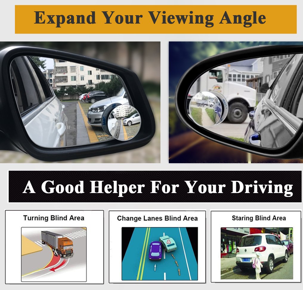 Blind Spot Mirrors For Cars - BeskooHome Waterproof 360°Rotatable Convex Rear View Mirror For Universal Cars -2 Pack