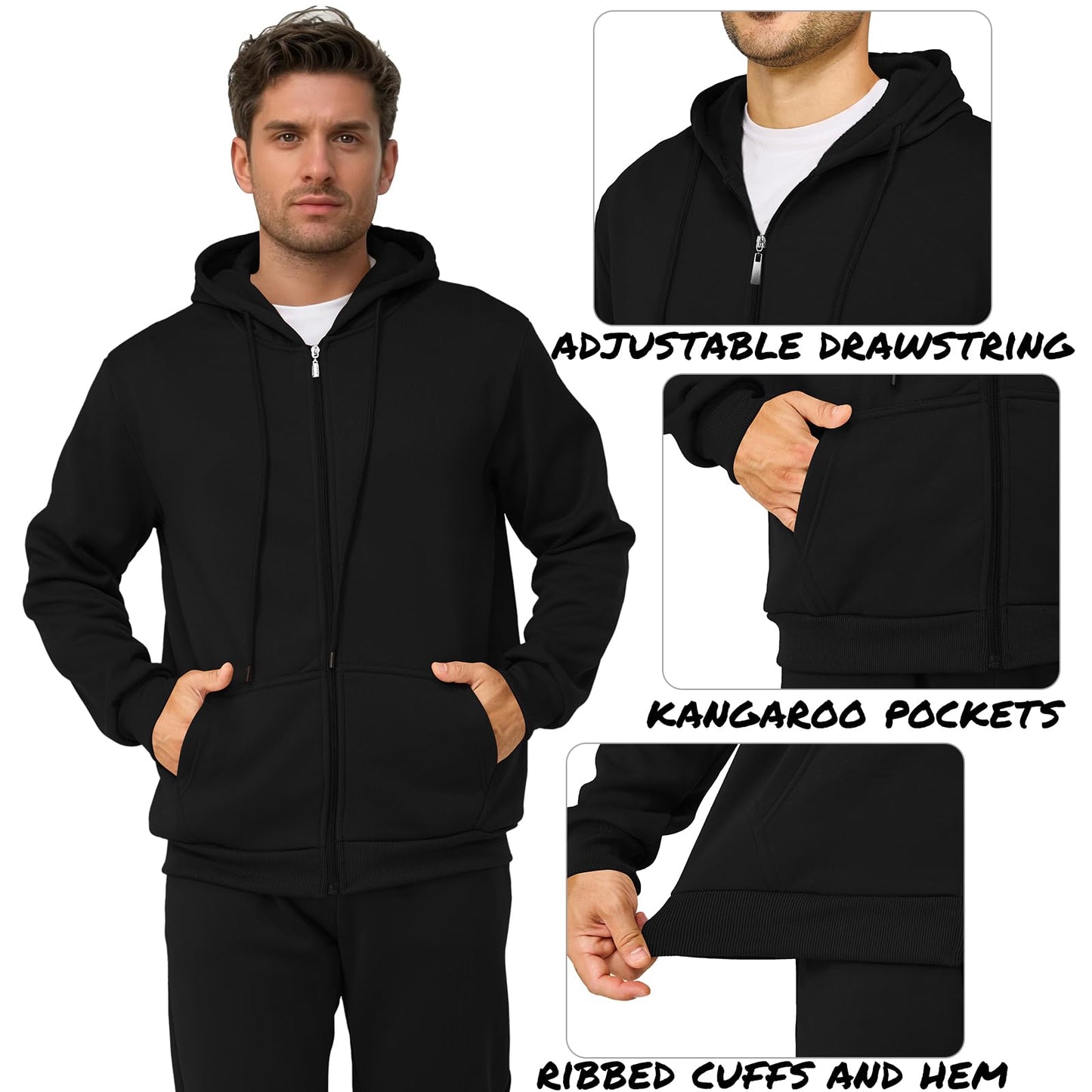 Mens Sweatsuits 2 Piece Casual Full Zip Tracksuits Zip Up Hoodie and Sweatpants Set Athletic Sweat Suits(M,Black)