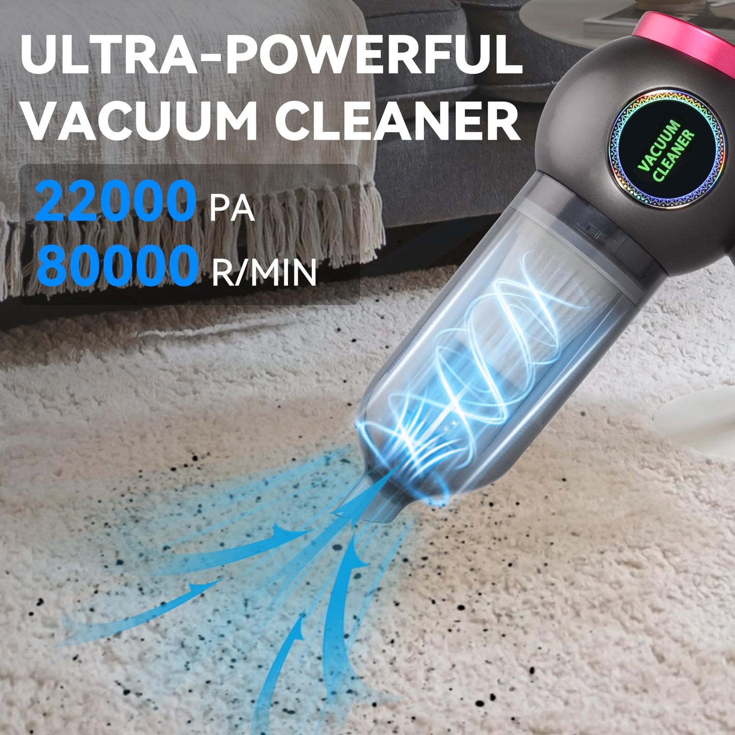DEUKNICE Handheld Vacuum Cleaner, 22000Pa Powerful Car Vacuum Cleaner Cordless, Rechargeable Portable Air Duster, Lightweight Mini Vacuum for Car, Home
