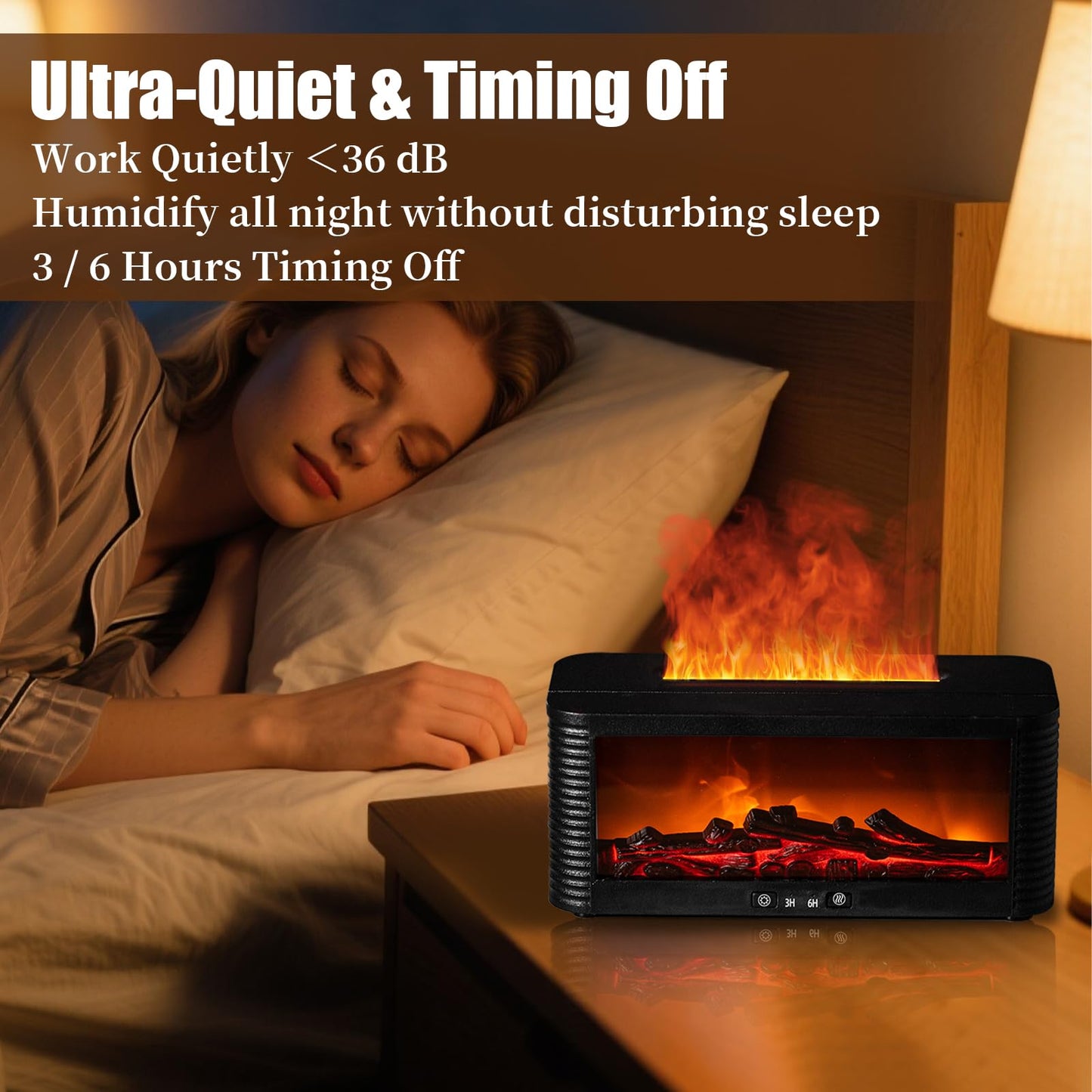 hzuisst Fireplace Diffuser, 7 Colours Flame Diffuser for Home with Timer, 250ml Waterless Auto Off Essential Oil Electric Diffuser for Home Bedroom Office