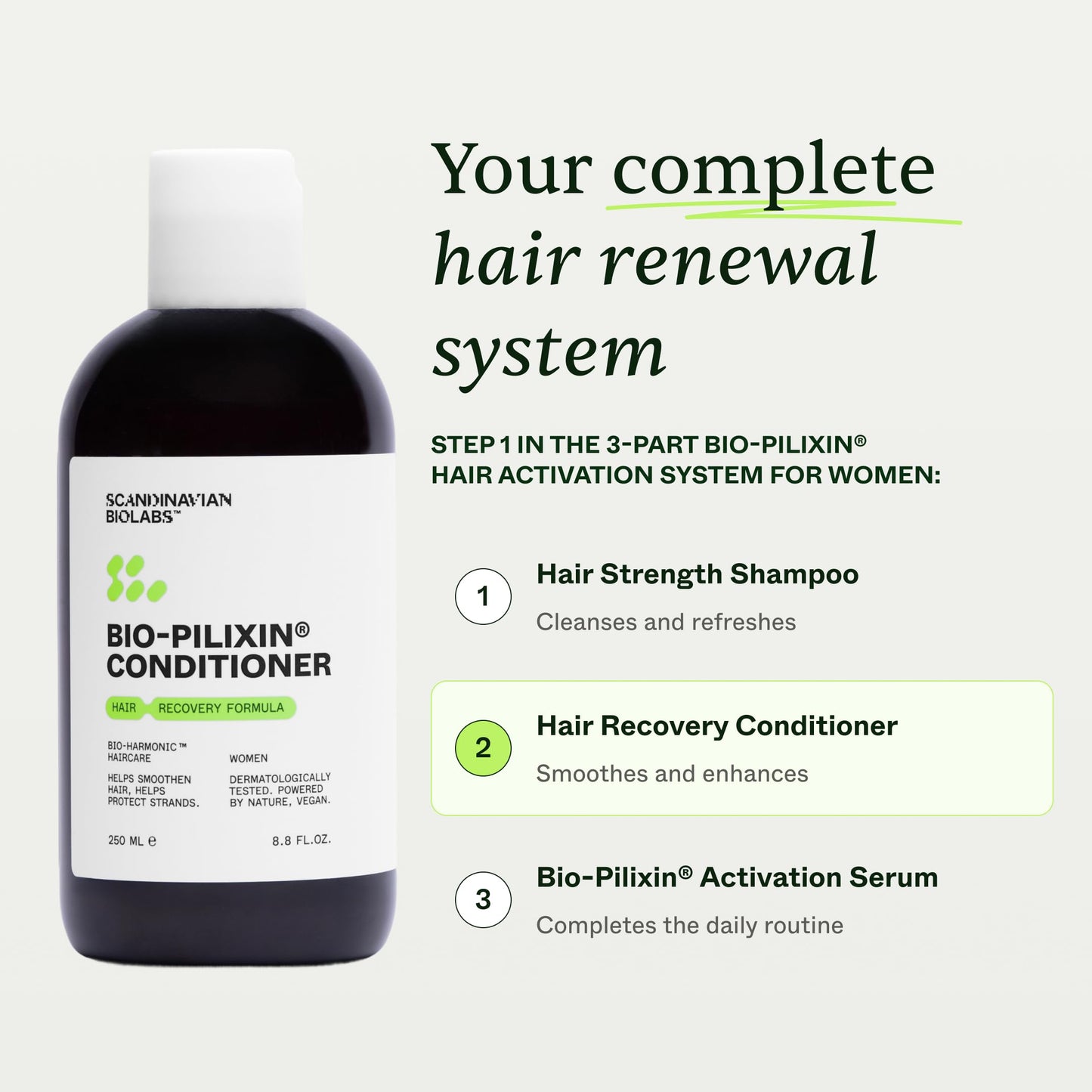 Scandinavian Biolabs Bio-Pilixin® Hair Recovery Conditioner For Women | Prevents Split & Damaged Ends, Restores Weak Hair, Dermatologically Tested, Made in Denmark, 250 mL / 8.8 Oz