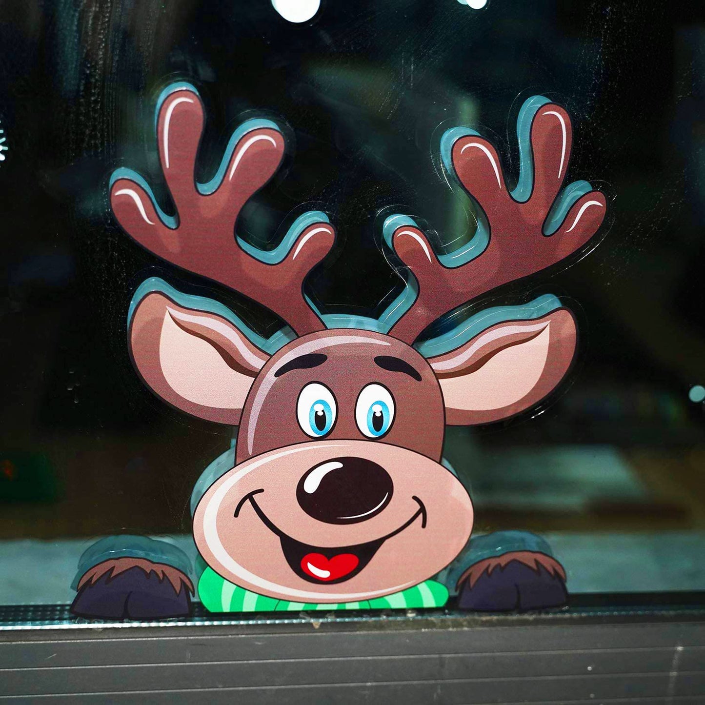 FINGOOO Christmas Window Stickers, 6 Sheets Peeping Santa and Rudolph Window Clings Snowflake Decal for Xmas Window Decoration