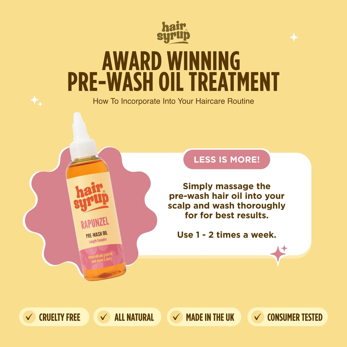 Hair Syrup | Rapunzel Pre-Wash Hair Oil | Infused with Pink Grapefruit, Sweet Almond & Cherry | Revitalise Your Scalp & Mind | Vegan | 100% Natural | 100ml
