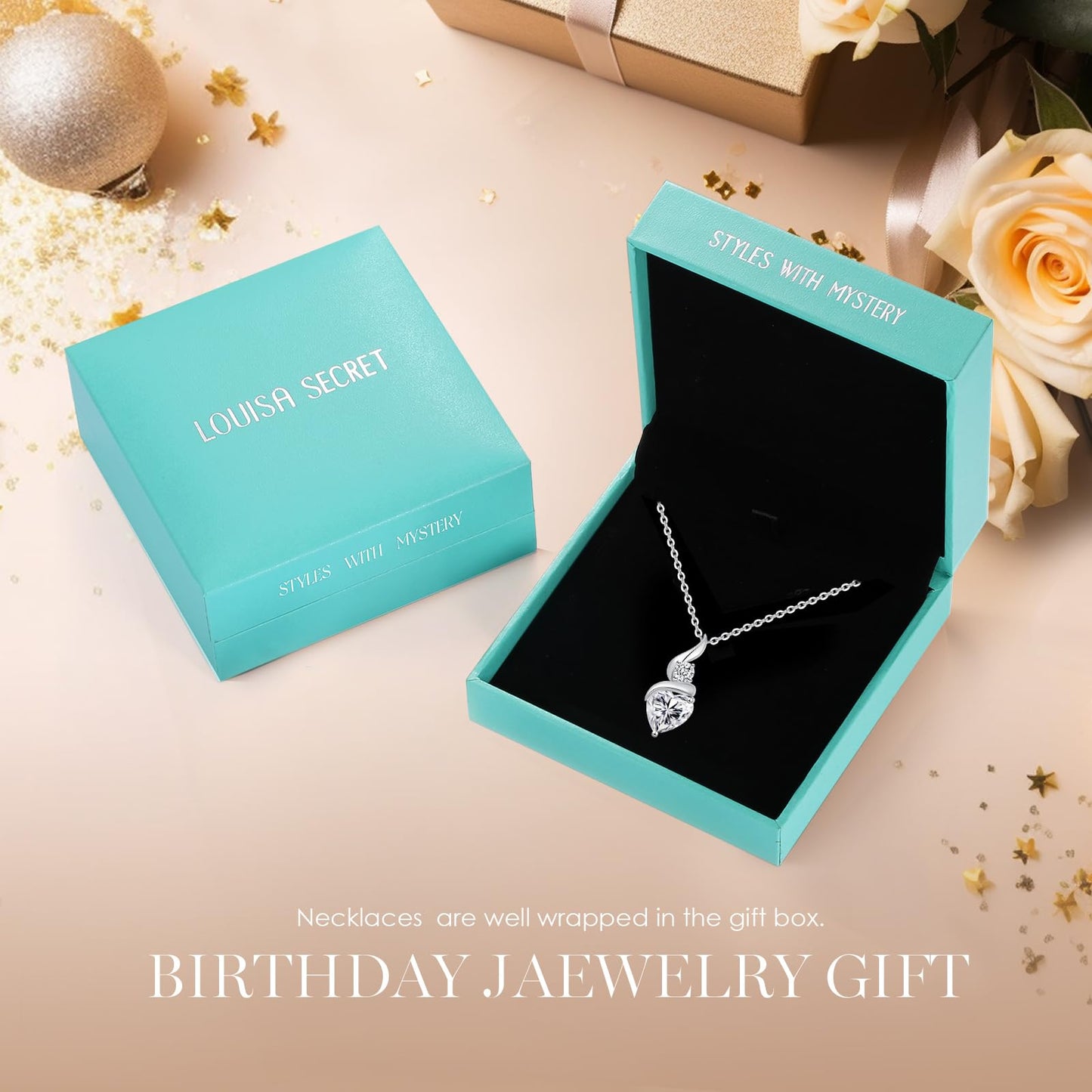 LOUISA SECRET Infinity Heart Necklaces for Women 925 Sterling Silver or Brass Plated with Rose Gold Birthstone Pendant,Jewellery Gifts for Women/Wife/Her Anniversary Birthday Mothers Day Christmas