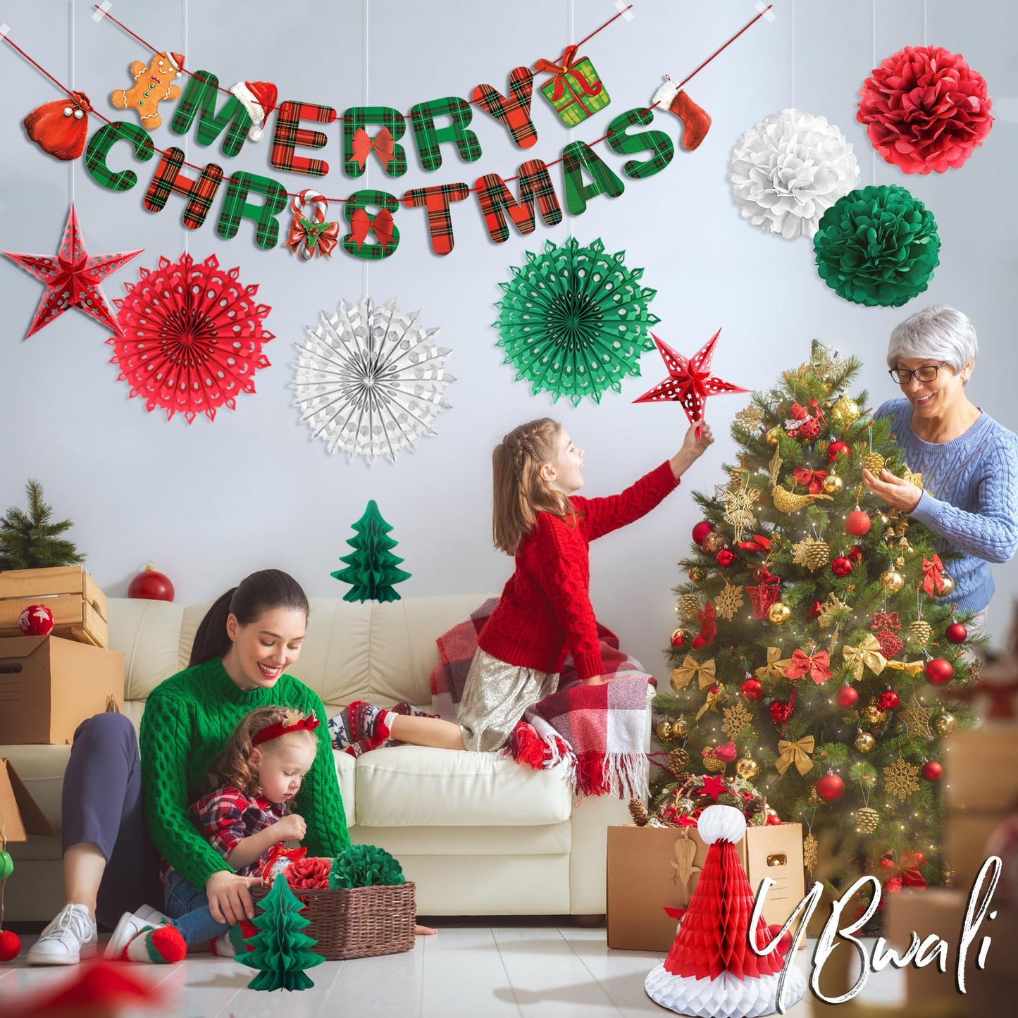 YBwanli Premium Reusable Christmas Decoration Set - Paper and Ceiling Hanging Decorations for Indoor Xmas Room Decor